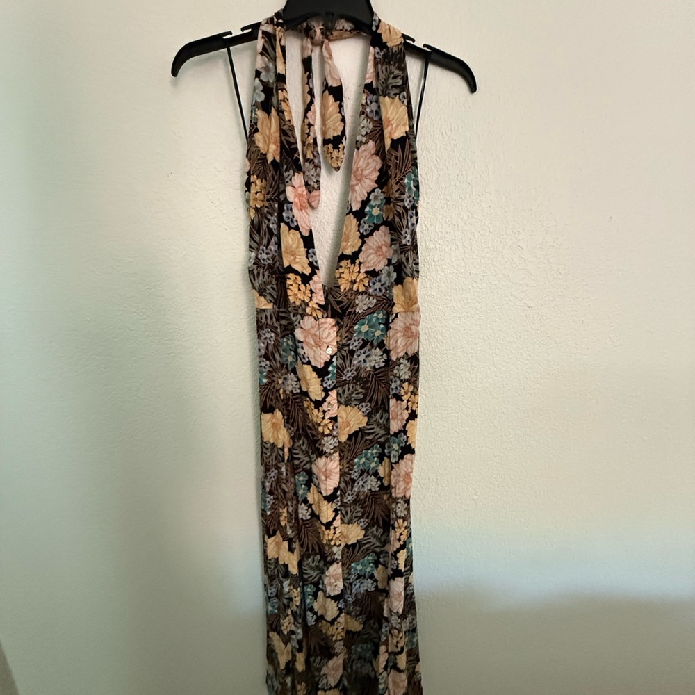 O'Neill Floral Backless Maxi Dress - Black, Cream, Brown